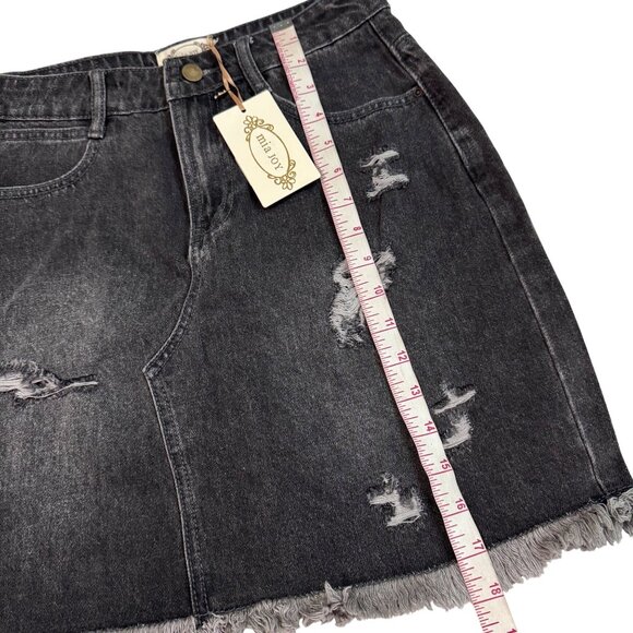 Joyfolie Miajoy Abilene Washed Black Denim Mini Skirt With Distressed size 27 - Picture 5 of 13